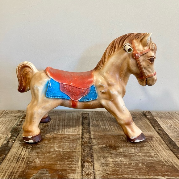 Vintage Plastic Horse with Colorful Saddle 13” Tall - Picture 3 of 16